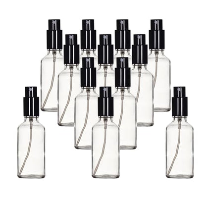 YIZHAO Clear Glass Spray Bottles 2oz, with Small Fine Mist Spray, Metal Cap, Refillable for Essential Oil,Travel,Cleaning,Perfume,Aromatherapy,Makeup – 12 Pcs - color: Transparent, size: 50ml-12