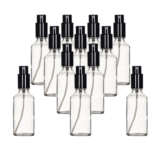 YIZHAO Clear Glass Spray Bottles 2oz, with Small Fine Mist Spray, Metal Cap, Refillable for Essential Oil,Travel,Cleaning,Perfume,Aromatherapy,Makeup – 12 Pcs - color: Transparent, size: 50ml-12