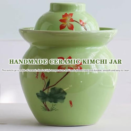 Lotus Pattern Fresh Kimchi Jar, Double Lid Design Fermentation Crock, Traditional Water-Sealed Pickling Tank, High Temperature Ceramic Material(1.5kg/52.9oz) - size: 1.5kg/52.9oz