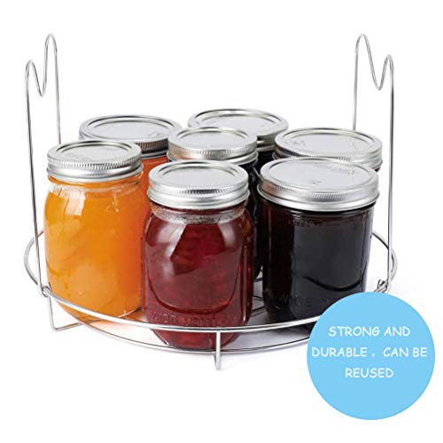 Stainless Steel Canning Rack with Handle for Regular Mouth and Wide Mouth Jars Canning Jar Rack and Tongs Dishwasher Safe Folds for Storage (Silver)