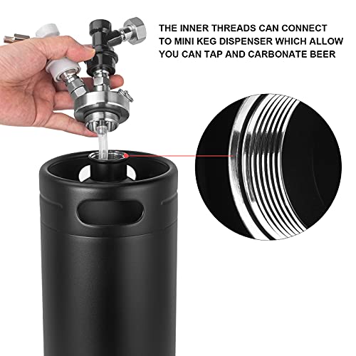 128OZ Mini Keg Growler, Stainless Steel Home Keg with No Scratch Matte Black Powder Coated to Keeping Fresh for Homebrew, Craft and Draft Beer