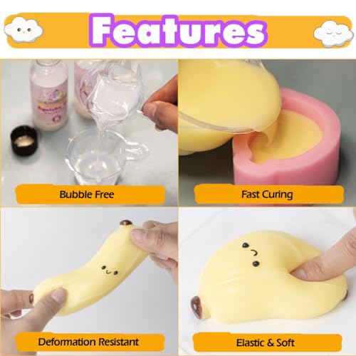 FUNSHOWCASE Fruit Squishy Craft Set Liquid Silicone Banana Silicone Mould Colour Paste - color: Banana