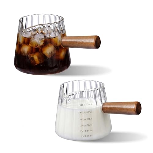 2 PCS Espresso Cups, Ohola 6OZ Espresso Shot Cup, Glass Measuring Cups with V-Shaped Spout, Markings in both oz & ml