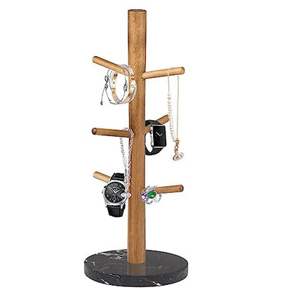 Buruis Mug Holder, Acacia Wood & Marble Base, 6 Hooks Kitchen Countertop Coffee Tea Cups Organizer - color: Round base Black