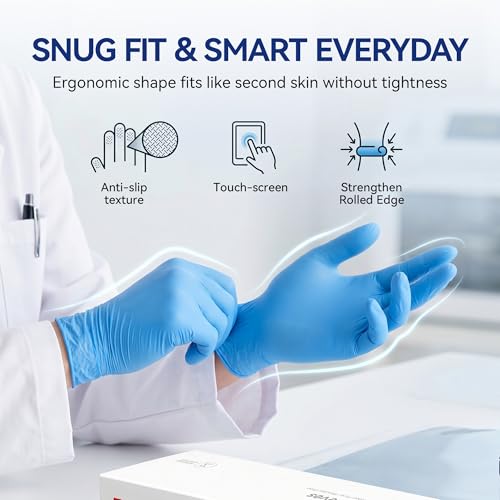 Nitrile Exam Gloves, 5 mil Chemical Resistant Latex & Powder Free, Disposable Food Safe Glove, Blue, S/M/L/XL, Box/100 - size: Small