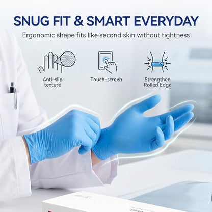 Nitrile Exam Gloves, 5 mil Chemical Resistant Latex & Powder Free, Disposable Food Safe Glove, Blue, S/M/L/XL, Box/100 - size: X-Large