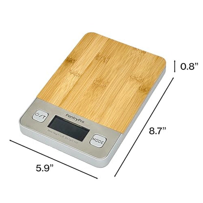 Bamboo Platform Digital Kitchen Scale - for Food Coffee Lab - LCD Display gram Ounces lb:oz - 11 LB/5 KG Capacity - Battery Included - Natural by The Display Guys - color: Bamboo