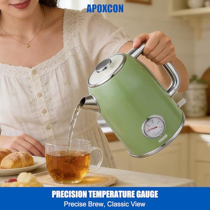 APOXCON Retro Electric Kettle with Thermometer, 1.8L Stainless Steel Tea Kettle, Fast Boiling Water Kettle with Auto Shut Off, BPA-Free, Green - color: Green