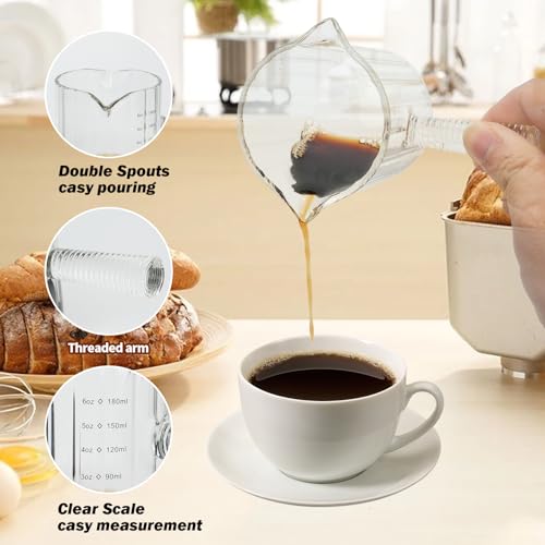 Glass Espresso Cup 6 OZ, Double Shots Measuring Cup with Glass Handle for Dishwasher Safe, Double V-Shaped Spout Milk Frothing Pitcher, Espresso Accessories for Machine, Demitasse Cups (Clear) - color: Clear
