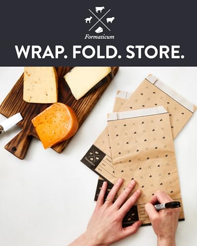 Formaticum Cheese Storage 15 Bags, Wax Paper | Wax Paper Included, Adhesive Labels Included, Porous Brown Wrapping Sheets - size: 15-Pack-Bags & 15-Pack-Sheets