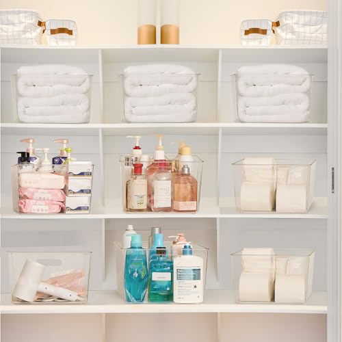 Vtopmart 4 Pack Extra Large Clear Plastic Storage Bins,11x11 Cube Acrylic Organizer Square Containers with Handle for Pantry,Closet,LaundryRoom,Kitchen,Bathroom,UnderSink Organization - size: Without Lid