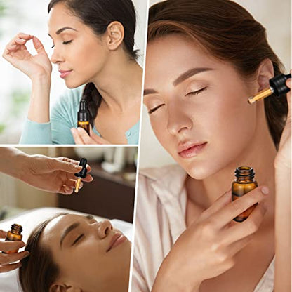 Nuogo 100 Pcs Mini Amber Glass Oil Dropper Bottle Bulk, Clear Essential Small Empty Sample Vial with Dropper and Black Caps Tiny Amber Glass Bottles Perfume Jars for Travel(3 ml) - size: 3 ml