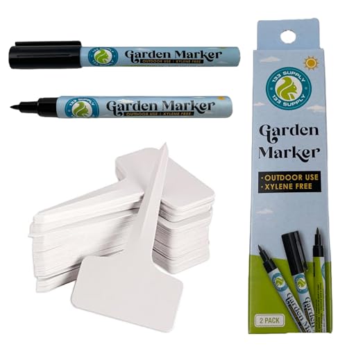 100 Pack T-Type Plant Labels for Seedlings with 2 Pack of Garden Marker Pens (Garden Markers Fade Resistant Plant Markers Outdoor Waterproof Pen Black Permanent Markers Plant Tags) - size: 100 T-Type Plant Tags w/ 2 Pack Garden Marker Pens