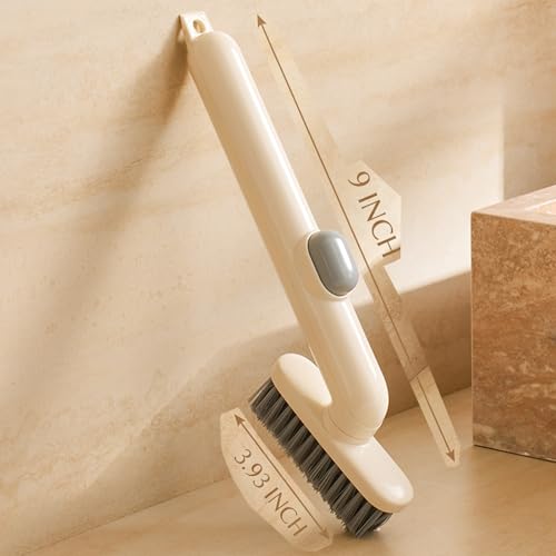 Liquid Storage Cleaning Brush, 9" Multi-Purpose Scrub Brush with Soap Reservoir, Refillable Handle for Bathroom Tile, Kitchen Floor, Bathtub, Shoes, Off-White & Red - color: White
