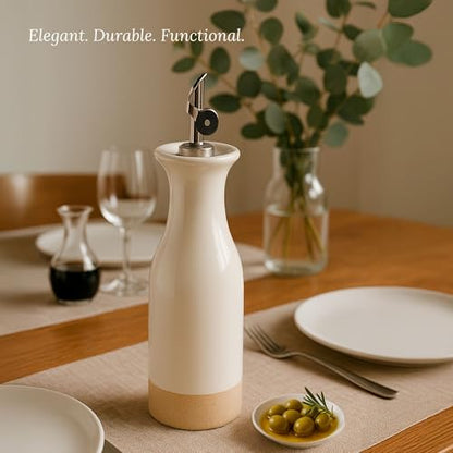 TOMO Ceramic Olive Oil Dispenser Bottle 22oz, Wide Mouth Easy Fill Design, Spill-Free Spout, Large Capacity
