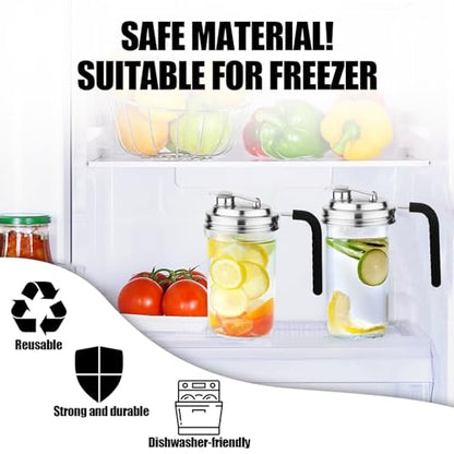 Stainless Steel Pour Spout Lids - Wide Mouth Mason Jar Lids with Handle - 2 Pcs