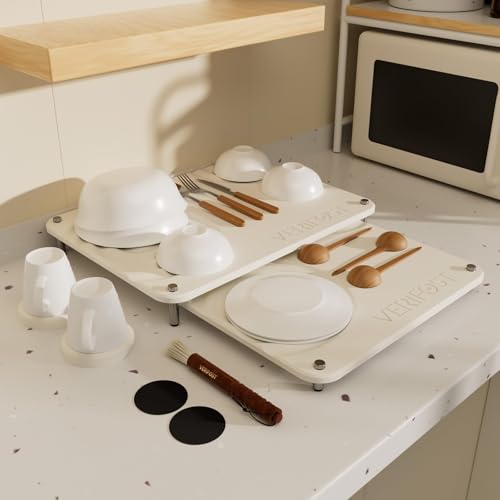 Pearl White 2PCs Large Drying Stone for Kitchen Counter, Stone Dish Drying Mat for Kitchen Counter, Quick Dry Mat with Non-slip Feet - color: Pearl White