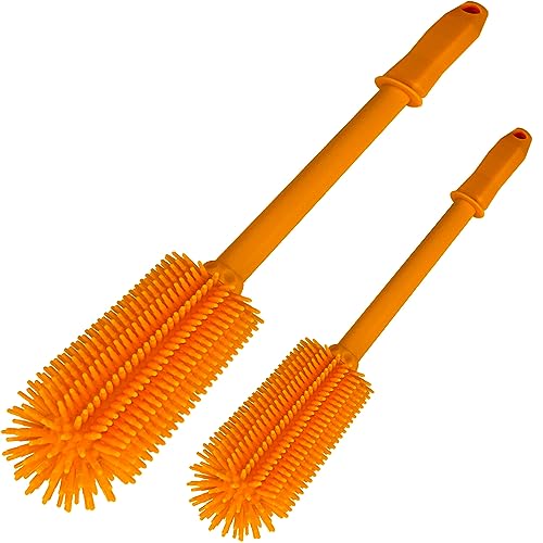 Long Silicone Bottle Cleaning Brush | 2 Pack| 16”+13”Water Bottle Brush Cleaner Brush for Hydro Flask,Glassware,Vacuum Sports Bottle&Vases,Silicone Water Bottle Cleaner Brush for Narrow Neck - color: Orange