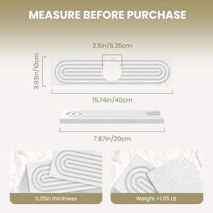 Diatomite Faucet Mat for Kitchen Sink, Quick-Dry Stone-Like Sink Mat, Flat Lay Absorbent Countertop Drying Mat for Faucet Area, Hard Diatomite Mat, White, 15.8 x 4 in - color: White-D