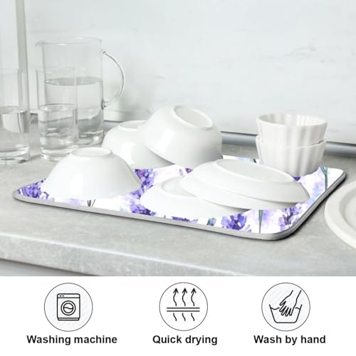 Kcldeci Lavender Flower Dish Drying Mat Kitchen Drying Pad Dish Draining Mat Dish Rack Drainer Pad 16 x 18 - color: Lavender, size: 16x18in
