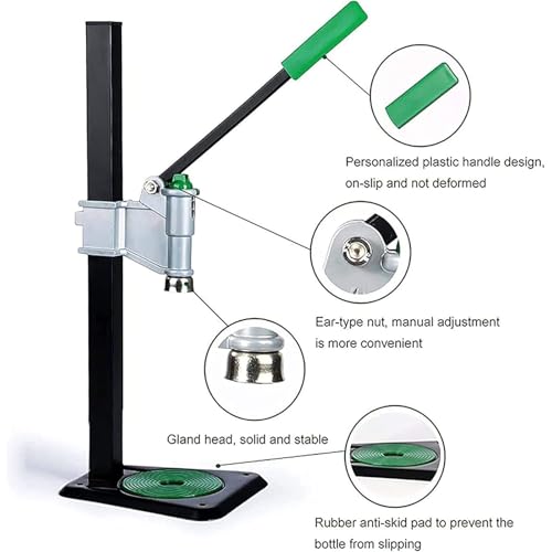 Beer Bottle Capping Machine, Heavy Duty Strong Metal Bench Bottle Capper, 100-500mm Adjustable Height, For 26-29mm Round Bottles Caps
