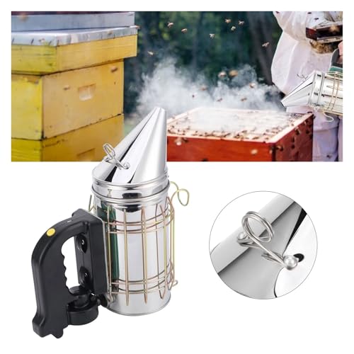 Electric Beehive Smoker Stainless Steel Beekeeping Smoker with Heat Shield Handle, Detachable Design for Easy Use, Large Smoke Output