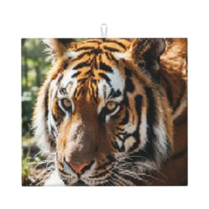 Wild Animal Tiger Dish Drying Mat for Kitchen Counter, Absorbent Microfiber Drainer Mats, Non-slip Kitchen Draining Mat for Coffee Machine Dish Rack Pad 18"x16" Dish Drainer Pad - color: Wild Animal Tiger