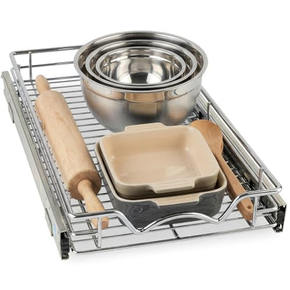 HOLDN’ STORAGE Pull Out Cabinet Organizer, 11”W x 21”D Cabinet Drawer | Heavy-Duty Caddy, Lifetime Limited Warranty, Steel Metal Cabinet Drawers, Chrome, Requires At Least 12-1/4” Cabinet Opening - size: 11”W x 21”D