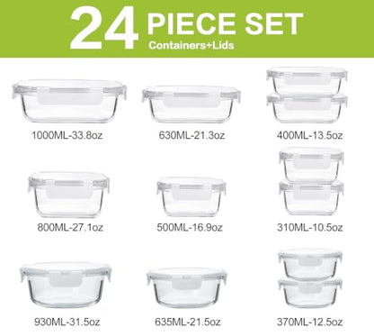 M MCIRCO 24-Piece Glass Food Storage Containers with Upgraded Snap Locking Lids,Glass Meal Prep Containers Set - Airtight Lunch Containers, Microwave, Oven, Freezer and Dishwasher,White - color: White