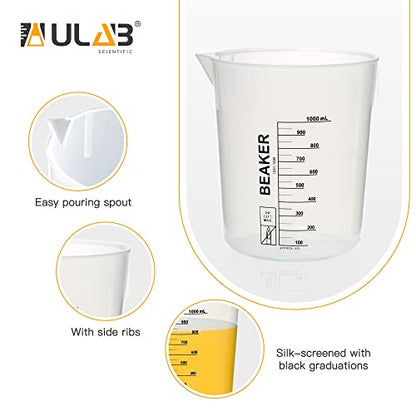 ULAB Scientific Stackable Graduated Plastic Beakers, 3pcs of 1000ml(33.8oz), with Easy-to-Read Printings in Black, UBP1014 - style: 3pcs of Vol.1000ml with black printings