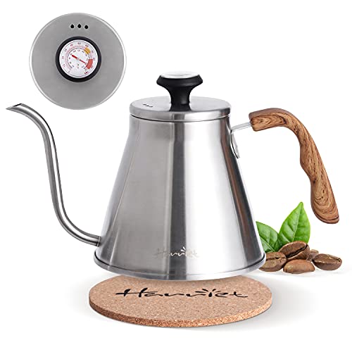 Harriet Gooseneck Kettle with Thermometer for Pour Over Coffee and Tea, 37 fl oz, Stainless Steel, Durable 3-Layer Base, Ideal Spout for Precision Pouring, Compatible with all Stove Tops - color: Stainless Steel