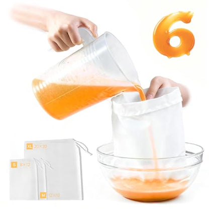 Nut Milk Bag Reusable 6 Pcs (20"x20"/12"x12"/12"x8") Cheese Cloths for Straining, Cheesecloth Bags, Juicing Bag, Fine Mesh Nylon Cheese Cloth Strainer Bags, Straining Almond Milk, Juice, Tea, Soy Milk