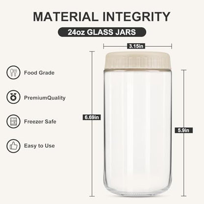 SHOWIN Overnight Oats Containers with Lids, 24oz Glass Jars with Lids 2 pcs, Apricot, Wide Mouth Mason jars for Salad, Yogurt, Snacks, Meal Prep - color: Camel, size: 24oz-2pc