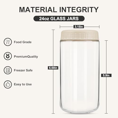 SHOWIN Overnight Oats Containers with Lids, 24oz Glass Jars with Lids 8 pcs, Apricot, Wide Mouth Mason jars for Salad, Yogurt, Snacks, Meal Prep - color: Camel, size: 24oz-8pc