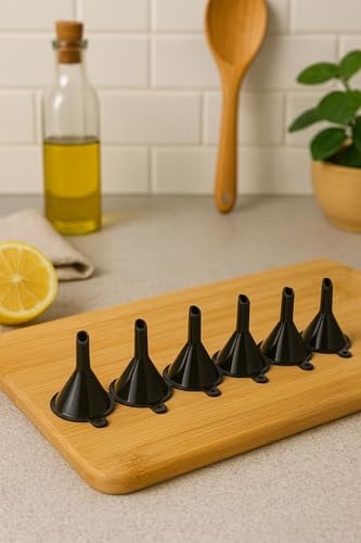 Premium Mini Funnel Small Plastic Funnel 5-Pack for Lab Bottles, Sand Art, Perfumes, Spices, Powder, Essential Oils, Recreational Activities Kitchen Food Grade - Black
