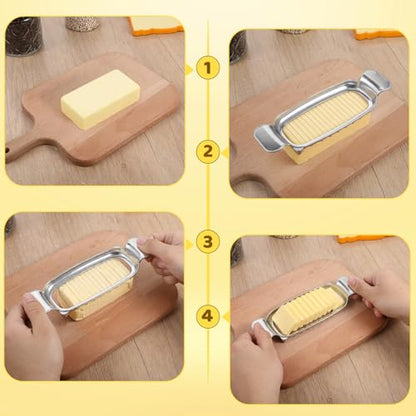 2Pcs Butter & Cheese Slicer Cutter, Stainless Steel Multipurpose Butter Cutter Portable Cheese Cutter Slicer with Ergonomic handle for Cutting Butter, Cheese, Mushrooms, Fruit, Vegetable