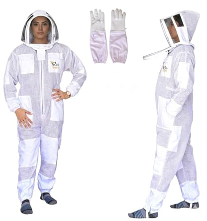 3 Layer Bee Suit With Fencing Veil And One Pair Gloves Ventilated Sting Proof Beekeeping Suit For Beekeepers - color: White, size: Medium
