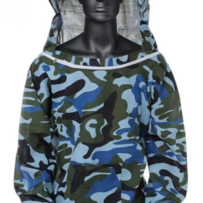 Professional Beekeeping Jacket with Veil, Ultra Lightweight Ventilated Bee Suit Half Body, Sting Proof Protective Gear with Detachable Hood, Camouflage Beekeeper Jacket for Honey Harvesting (Blue) - color: Blue
