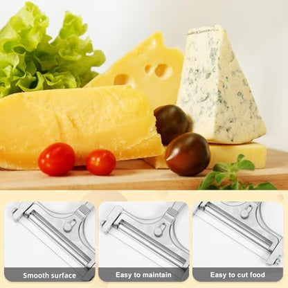 lasuroa Cheese Cutter, Stainless Steel Cheese Slicer with 4pcs Extra Wires Adjustable Handheld Butter Block Cutter for Cheddar Gruyere Mozzarella Kitchen Slicing Tools - style: Cheese Slicer+4 Extra Wires