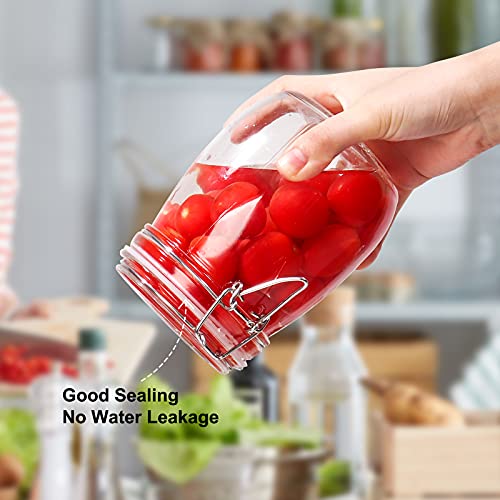 Betrome 25 oz 6 Pack Clear Glass Jars With Airtight Lids, Preserving Jars | 750ml Wide Mouth Storage Containers with Leak Proof Rubber Gasket, Mason Jars With Hinged Lids For Kitchen Storage Canisters