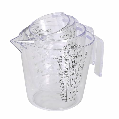 4Pcs Measuring Cups Sets,4 Sizes 150/300/600/1000ML,Liquid Measuring Cups For Kitchen BPA Free Plastic with Nozzle Handle Multiple Measurement Scales Thick (White)