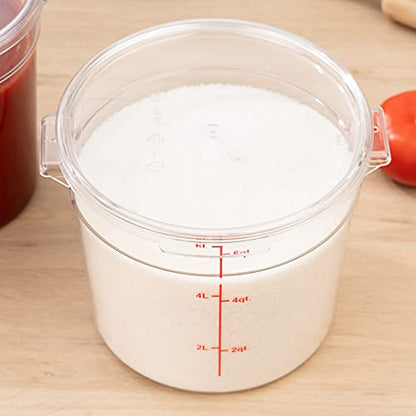 Restaurantware Met Lux 6 Quart Food Storage Containers 10 Round Commercial Storage Containers - Lids Sold Separately With Volume Markers Clear Plastic Food Prep Buckets Space-Saving Storage - size: 6 qt, style: 10 Count