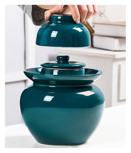 Fermentation Jars，Fermentation Crock Jar,Sauerkraut Crock,Pickle Jar Traditional Chinese Ceramic Fermentation Crock Jar Pickling Jar With Water Seal Airlock Lid,Large Thickened Ceramic Pickle Jar Kimc - color: Green, size: 3.5KG