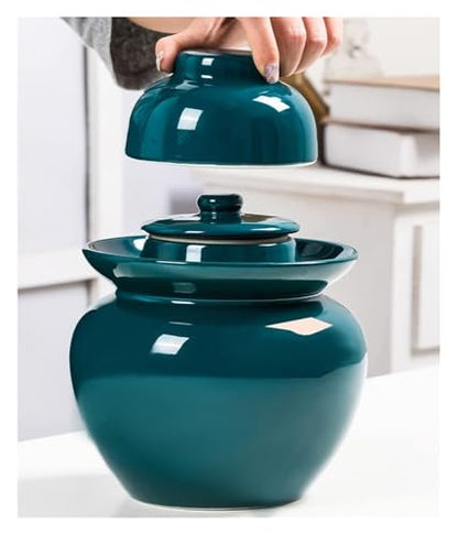 Fermentation Jars，Fermentation Crock Jar,Sauerkraut Crock,Pickle Jar Traditional Chinese Ceramic Fermentation Crock Jar Pickling Jar With Water Seal Airlock Lid,Large Thickened Ceramic Pickle Jar Kimc - color: Green, size: 5KG