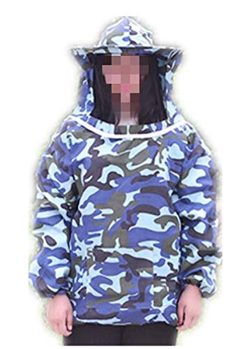 Protective Bee Keeping Jacket Veil Suit with Pull Hat Veil for Beekeepers Without Pants - color: Camouflage blue