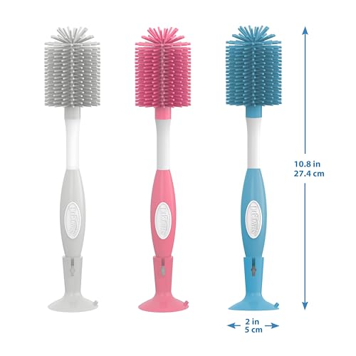 Dr. Brown's Soft Touch No Scratch Baby Bottle Cleaning Brush Nipple Cleaner with Stand and Storage Clip, BPA Free, Pink 1-Pack - style: Pink