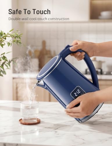 Electric Kettle Temperature Control, 1.7L Large Electric Tea Kettle, 4H Keep Warm Hot Water Boiler with 6 Presets, LED Screen Electric Kettles for Boiling Water, Boil-Dry Protection - color: Blue, size: 1.8 Quarts