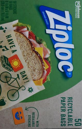 Ziploc Paper Sandwich and Snack Bags, Recyclable & Sealable with Fun Designs, 50 Bags Total (Pack of 2) - size: 50 Count (Pack of 2)
