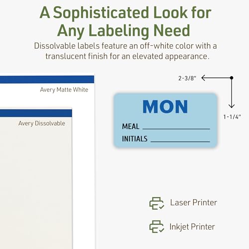 Avery Dissolvable Rectangle Labels, Sure Feed Technology, 1-1/4" x 2-3/8", Matte White, Print-to-The-Edge, Laser/Inkjet Printable, 450 Labels Total - style: 450 labels