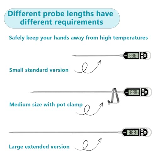 Candy Thermometer Digital Instant Read for Meat Kitchen Cooking Food Oil Deep Fry BBQ Grill Smoker (1, 9.4in) - size: 9.4in